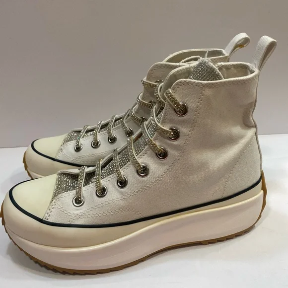 Steve Madden Womens Berker White Rhinestone Platform High Top Sneakers Size 9M - Picture 3 of 8